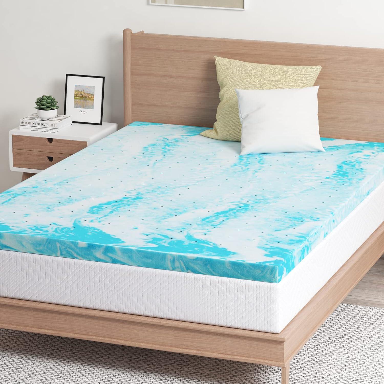 Queen Size Blue Gel Memory Foam Mattress Topper