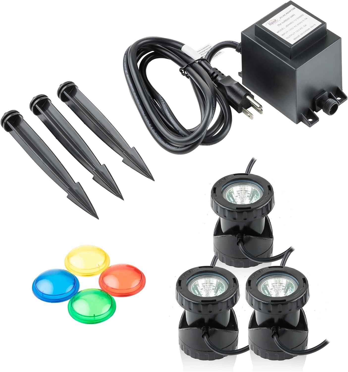 Alpine Black PVC 20-Watt Halogen Pond Lights with Transformer