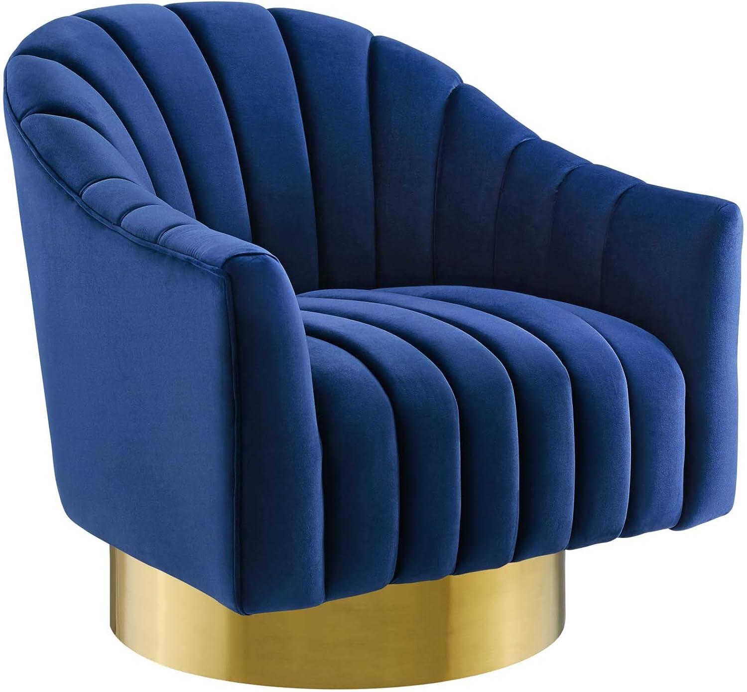 Navy Velvet Luxurious Swivel Accent Chair with Gold Base