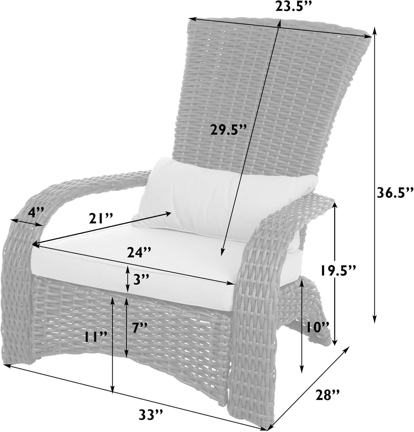 PatioSense Patio Sense Coconino Wicker Lounge Chair, Adirondack Style Includes 3" Thick Beige Cushion & Lumbar Pillow