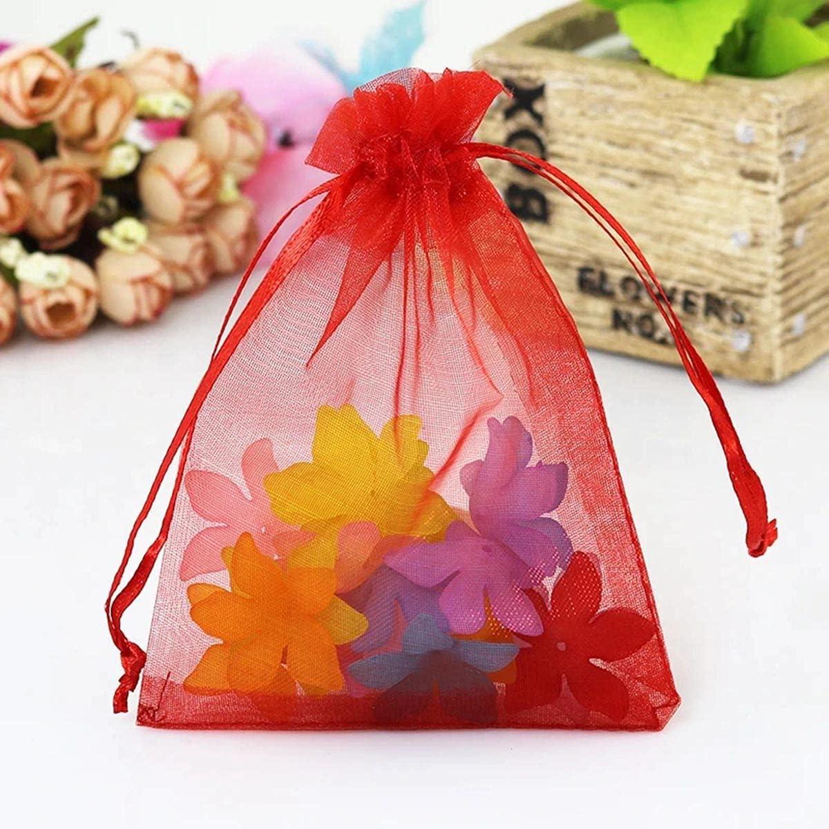 100PCS 4x6inch (10x15cm) Drawstring Organza Jewelry Favor Pouches Wedding Party Festival Gift Bags Candy Bags (Red)