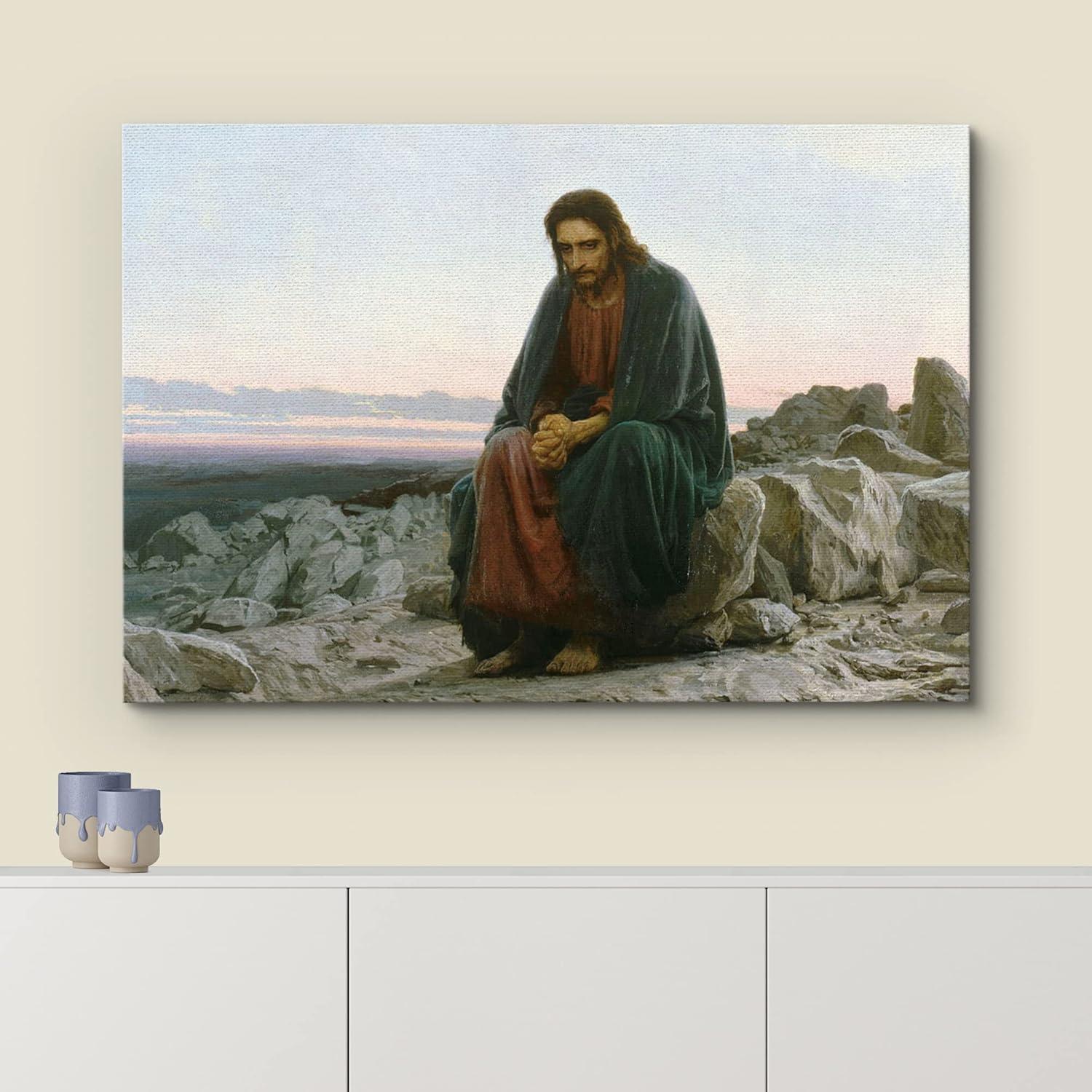 Jesus Christ in the Desert Geometric Canvas Wall Art