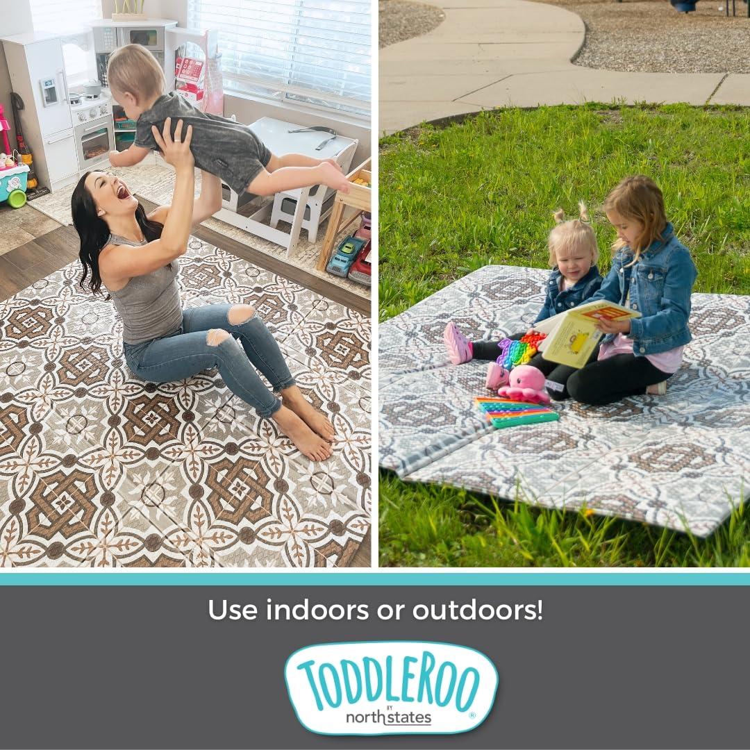 Toddleroo by North States 71" x 71" Foldable Mosaic Padded Play Mat. Extra Large Foam Baby Play Mats for Floor, Waterproof Tummy Time Mat for Indoor & Outdoor Use