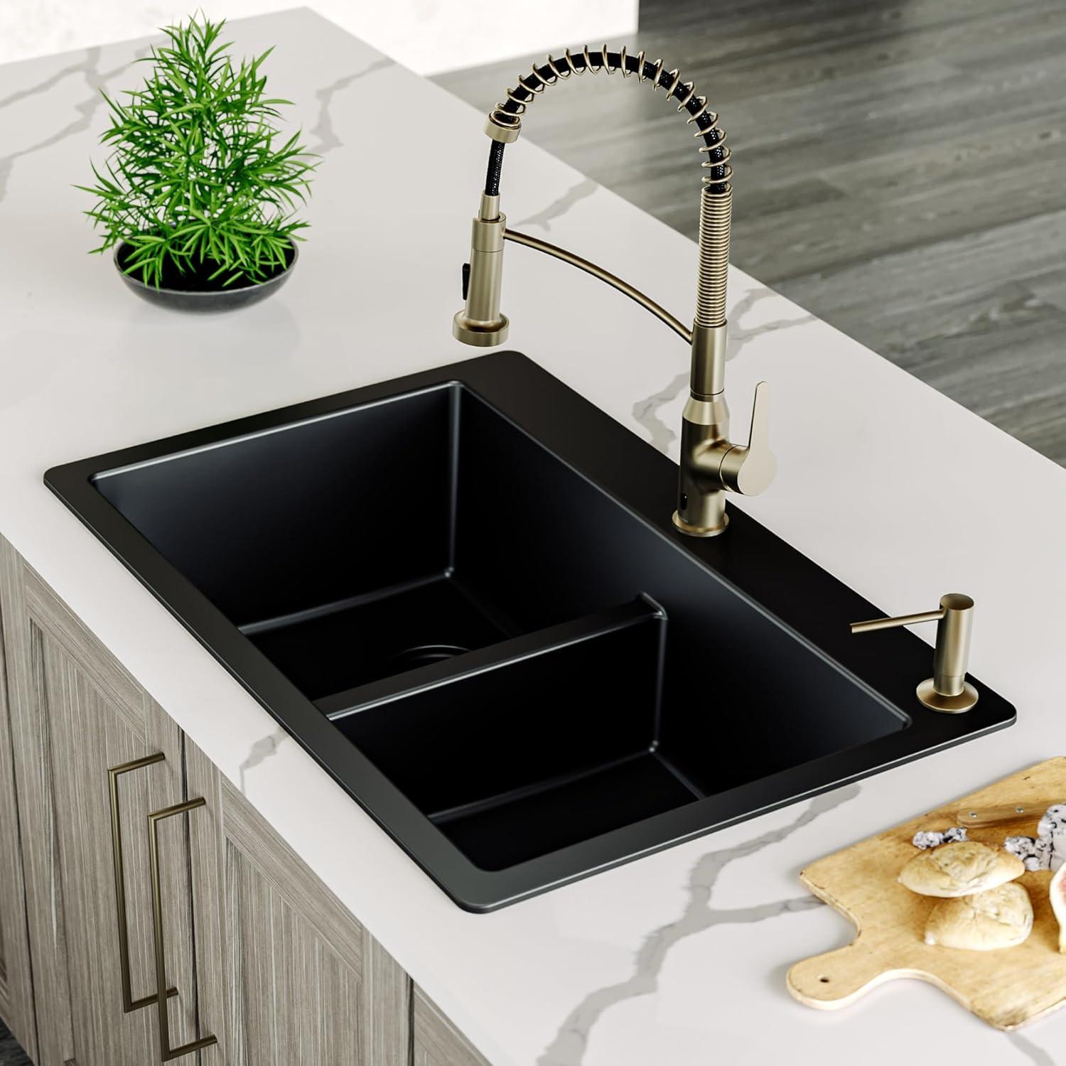 Karran Quartz 33'' X 22'' 50/50 Double Bowl Composite Drop-in Kitchen Sink
