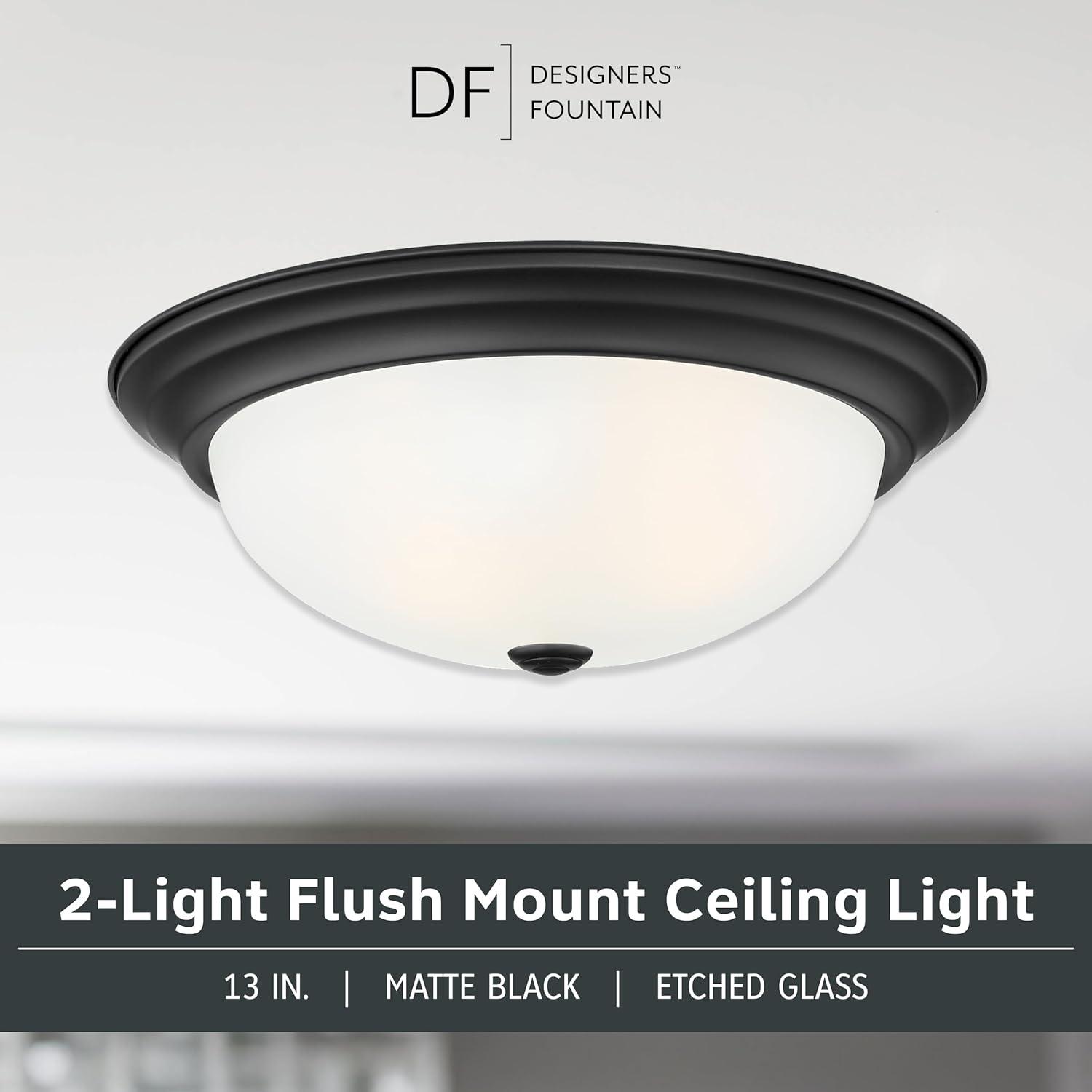 Designers Fountain 13.25 inch 2-Light Matte Black Flush Mount Ceiling Light, 1257M-MB-W
