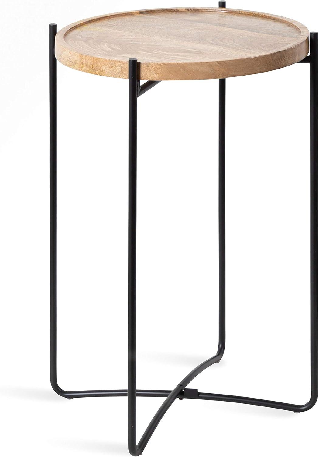 Kate and Laurel Vale Round Metal Side Table, 16x16x25, Natural and Black