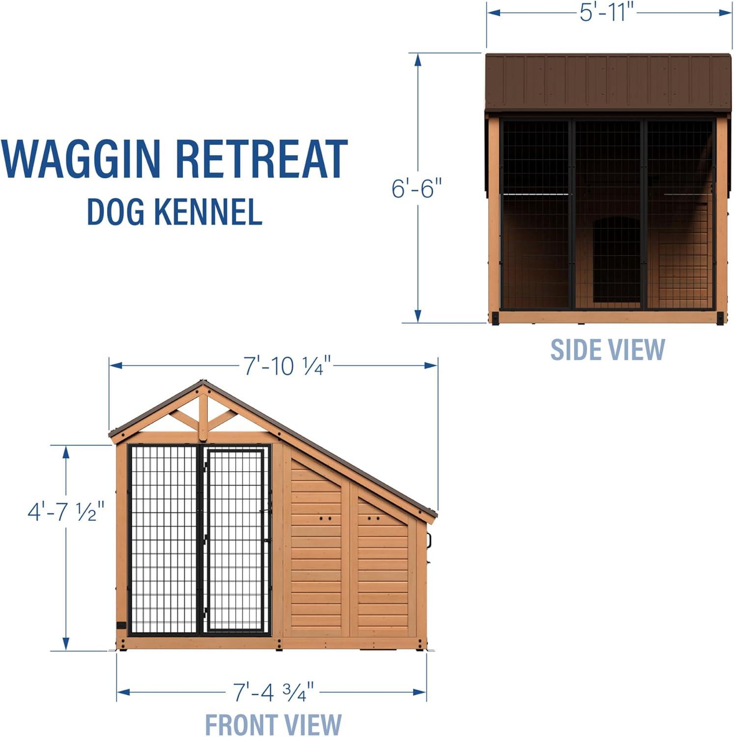 Large Cedar Wood Dog Kennel with Steel Roof and Feeding Tray