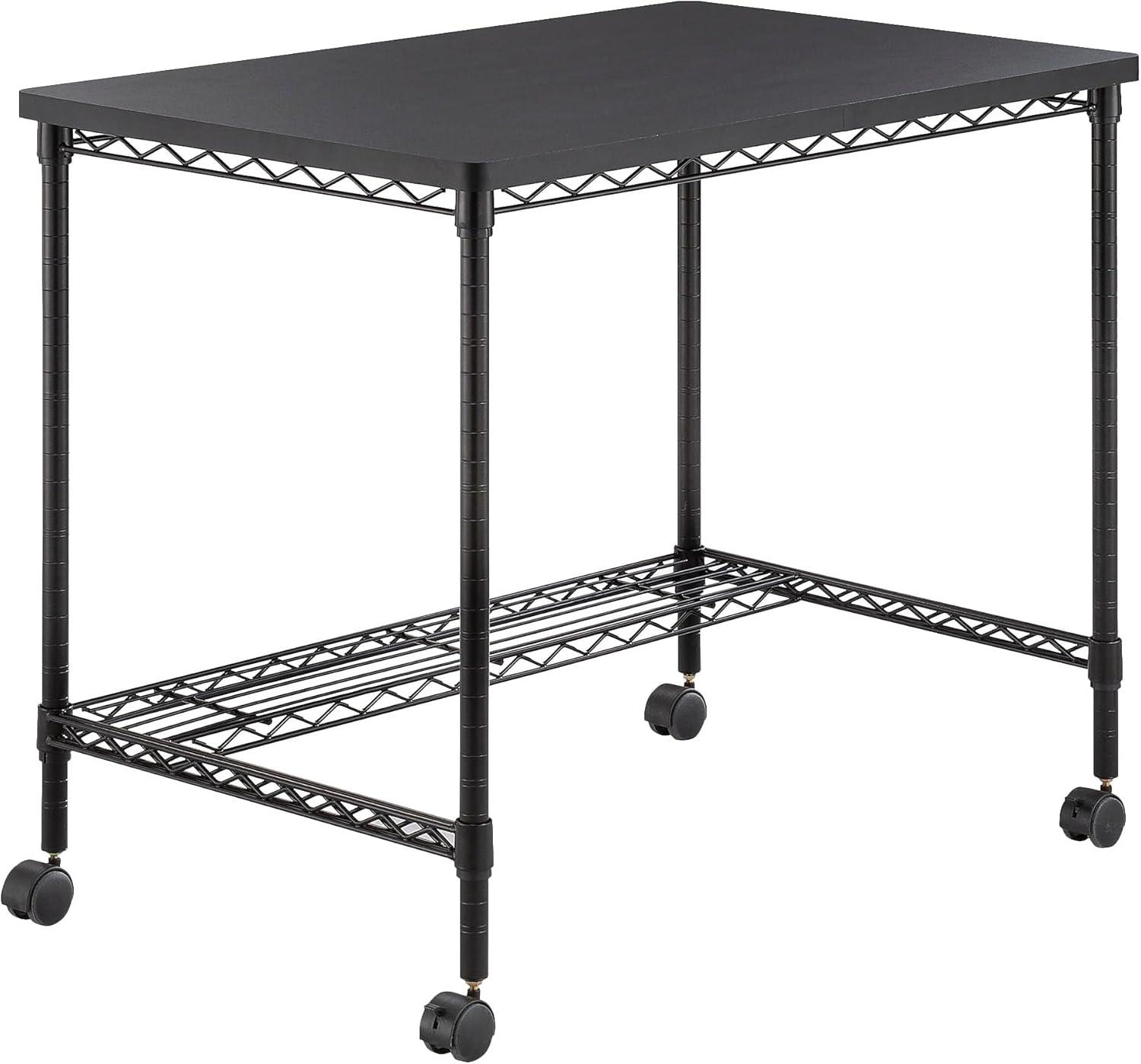 Black Powder-Coated Steel Mobile Workstation with Adjustable Shelf