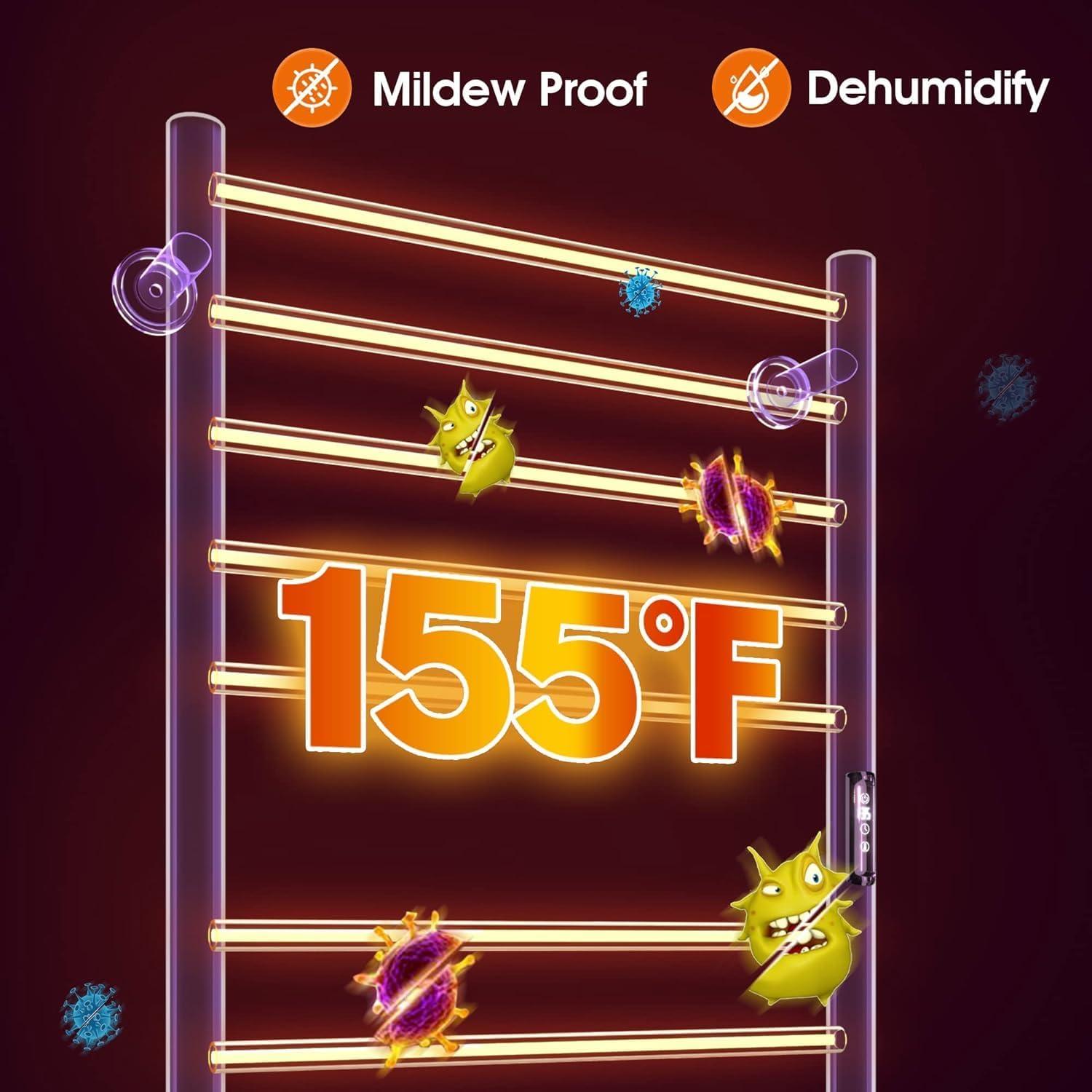 VEVOR 10-Bar Wall-Mounted Heated Towel Warmer Rack, Black, Adjustable Temperature