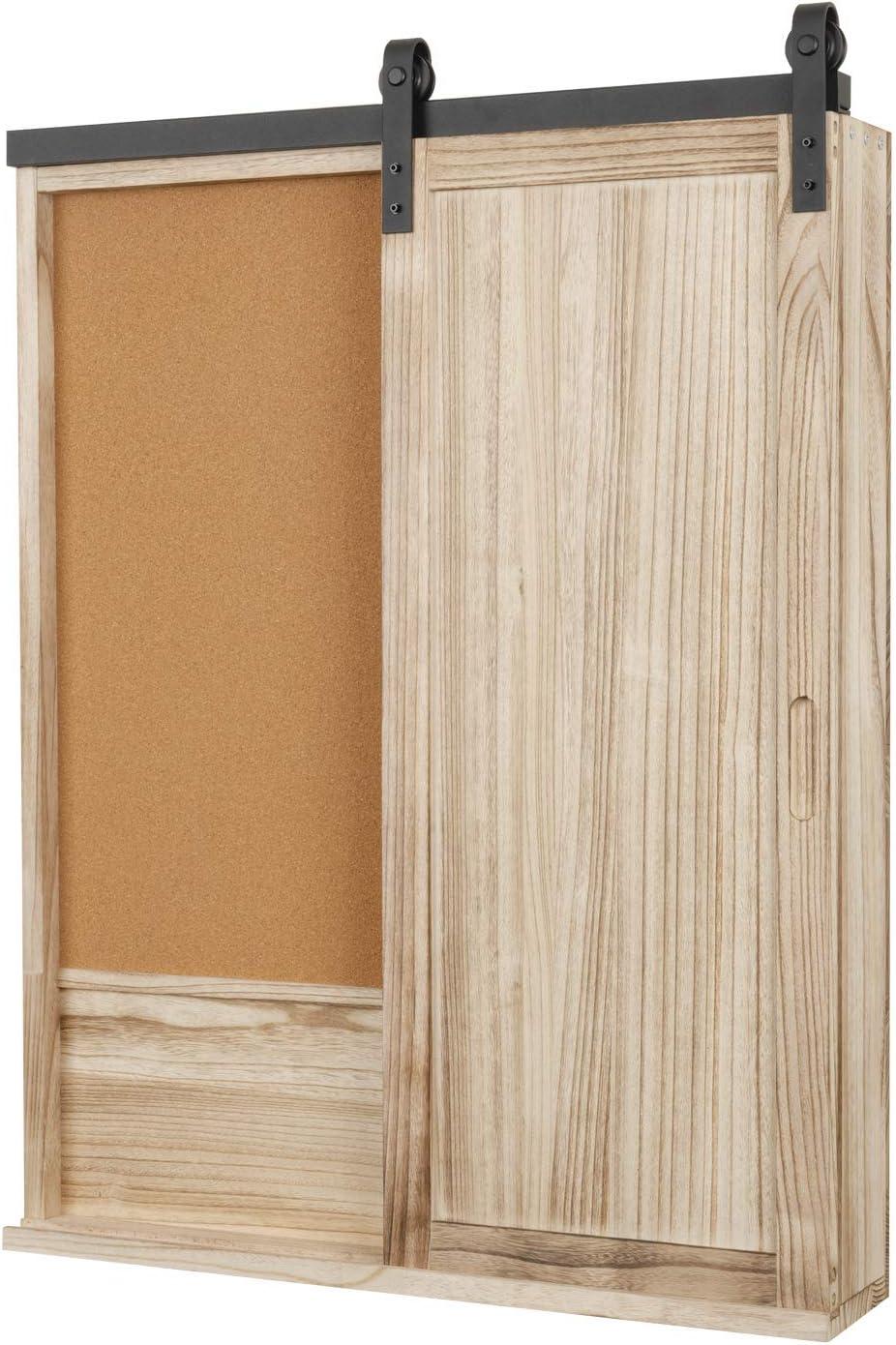 Natural Wood Barn Door Wall Organizer with Corkboard