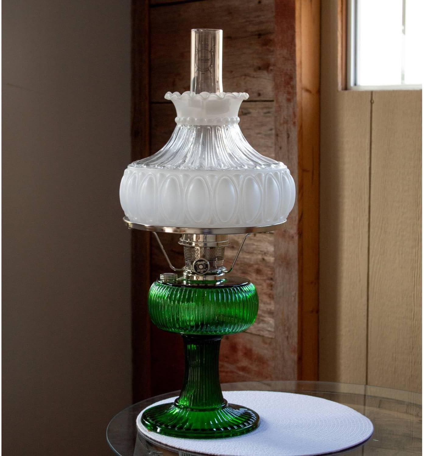 White Frosted Glass Oil Lamp Shade with Clear Mid Section