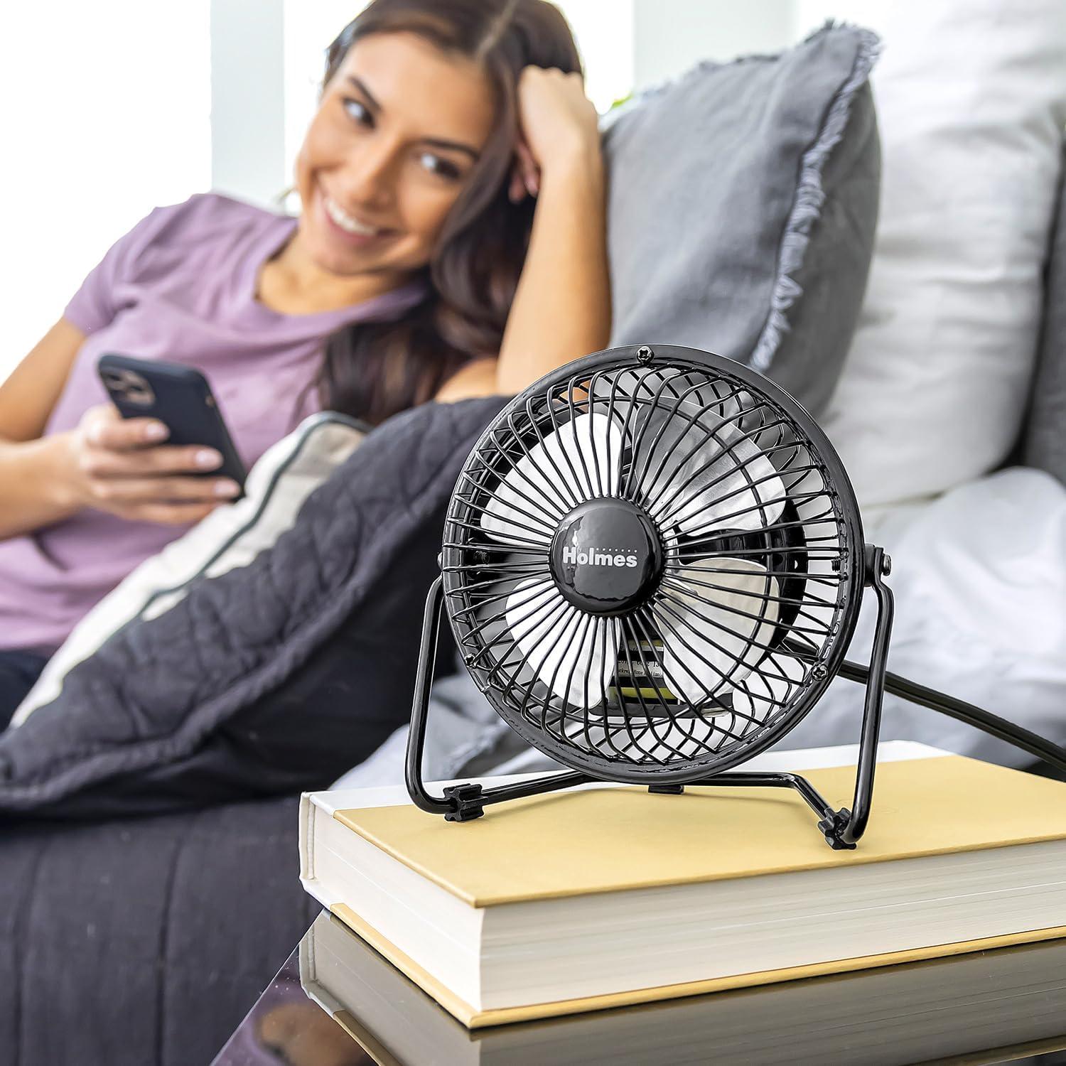 Holmes Black Metal Single Speed Desk Fan with Adjustable Tilt