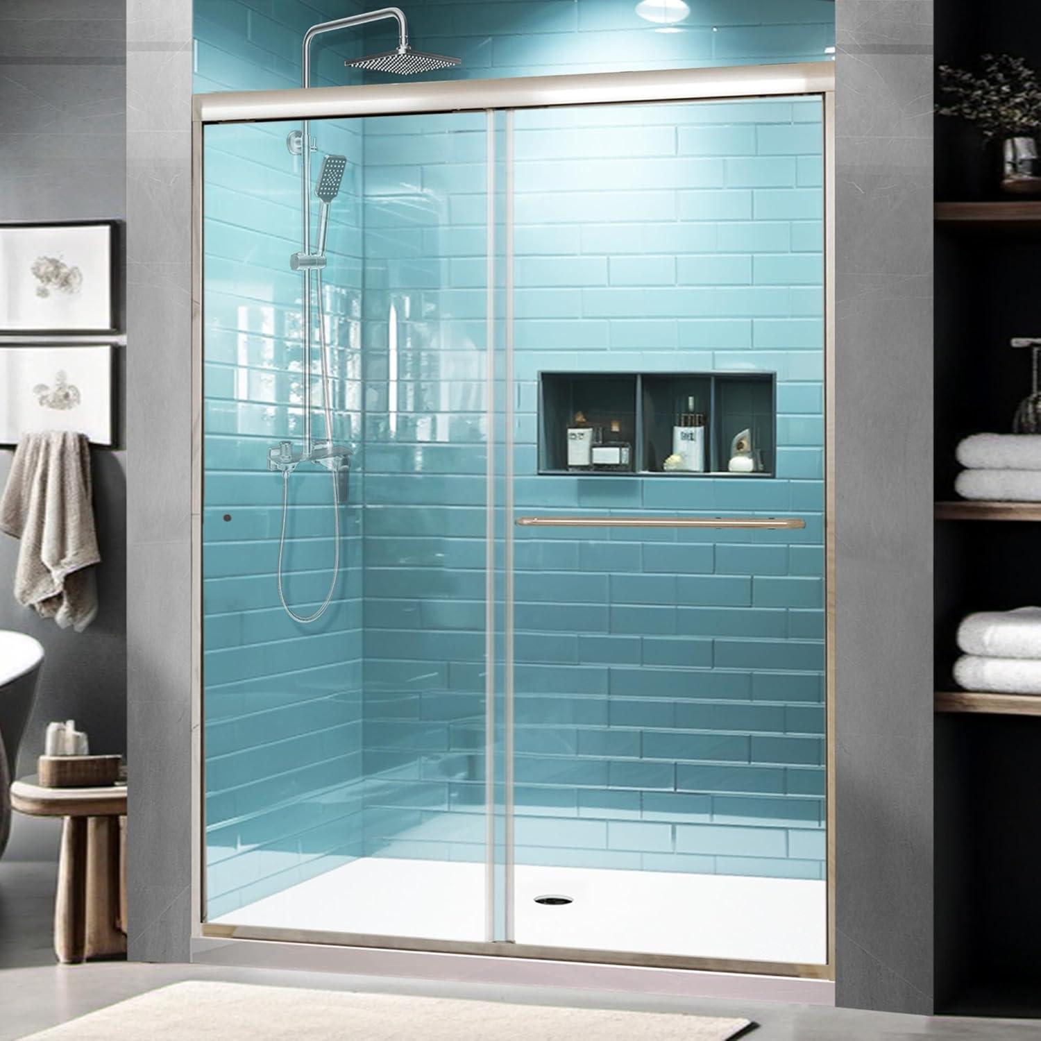 56-60 in.W x 72 in.H Semi-Frameless Sliding Shower DoorClear SGCC Tempered Glass.