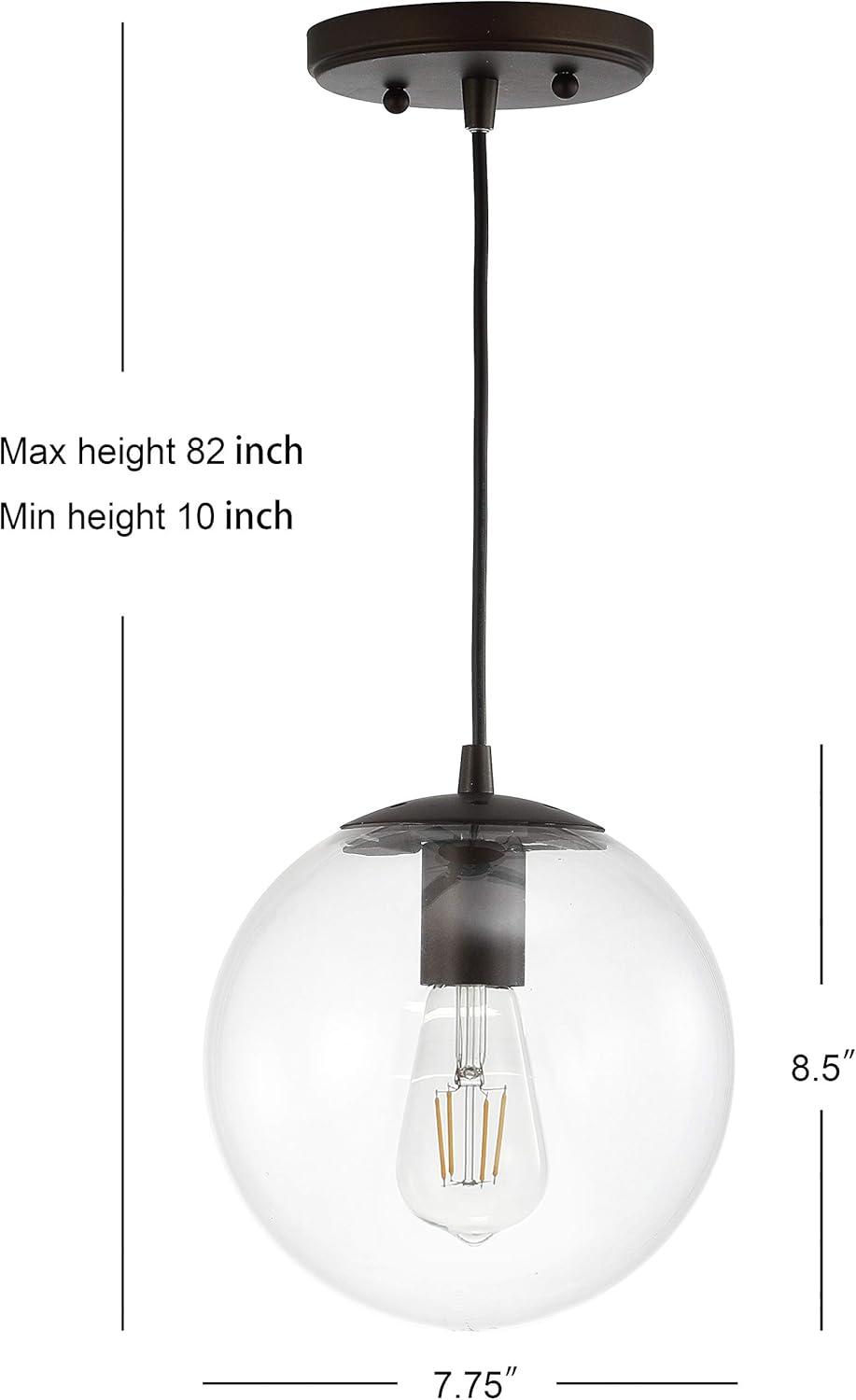 Bleecker 7.75" Metal/Glass Globe LED Pendant, Clear/Oil Rubbed Bronze