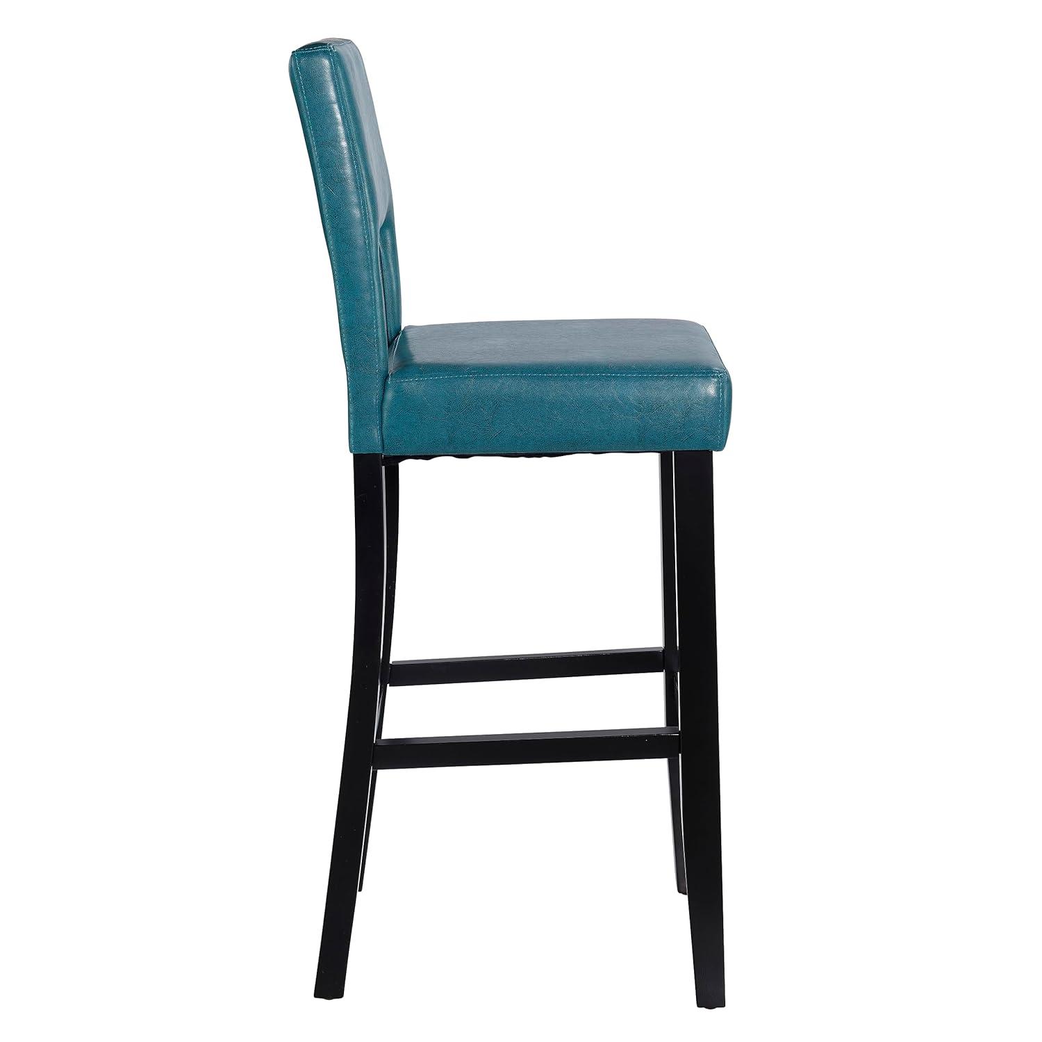 30" Vega Padded Back and Seat Faux Leather Barstool Blue - Linon: Upholstered, Rubberwood Legs, Fixed Height