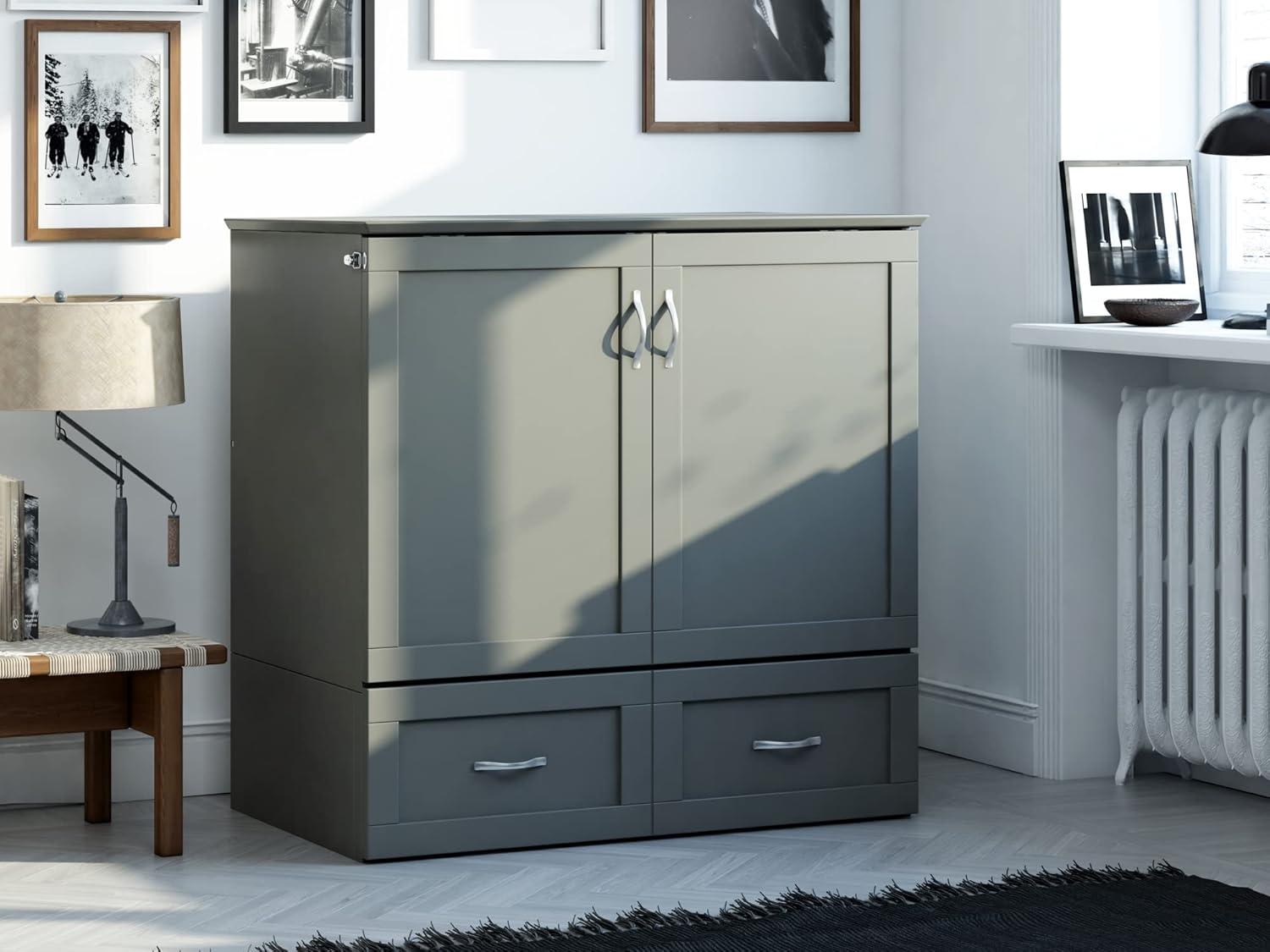 AFI Hamilton Twin XL Solid Wood Murphy Bed Chest with Built-In Charger in Gray