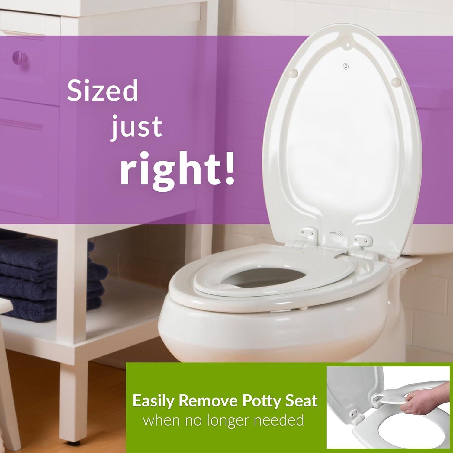 Mayfair NextStep2 Toilet Seat with Built-In Toddler Potty Training Seat, Slow Close, Easy Clean, Magnetic Removable Kids Seat, ELONGATED, Biscuit