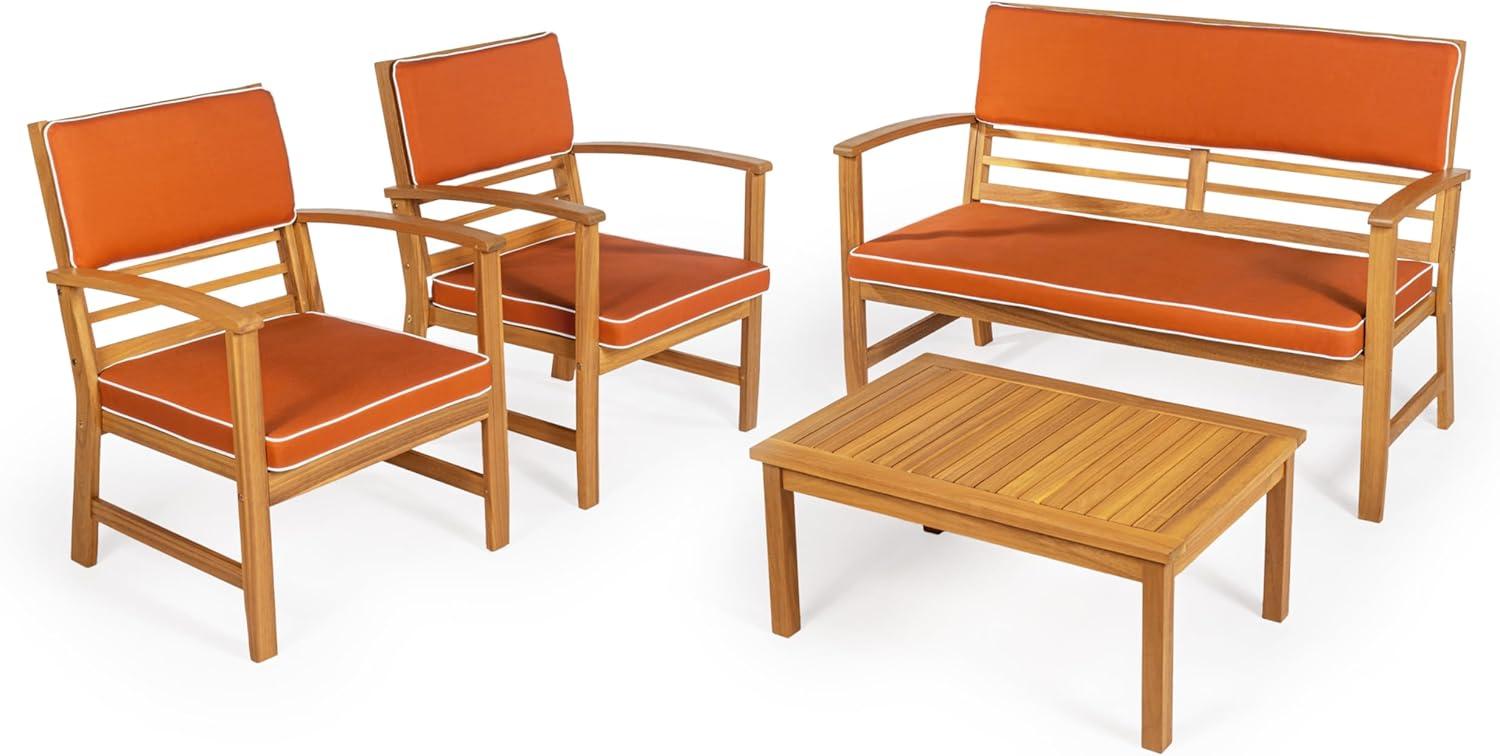 Barclay 4-Piece Orange and Teak Brown Acacia Wood Patio Set