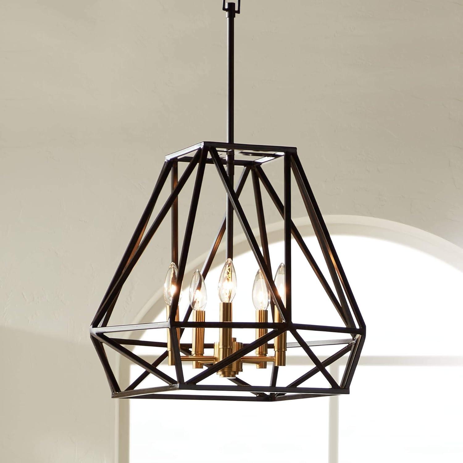 Franklin Iron Works Hawking Bronze Pendant Chandelier 20" Wide Modern Geometric Cage 5-Light Fixture for Dining Room House Kitchen Island Bedroom Home