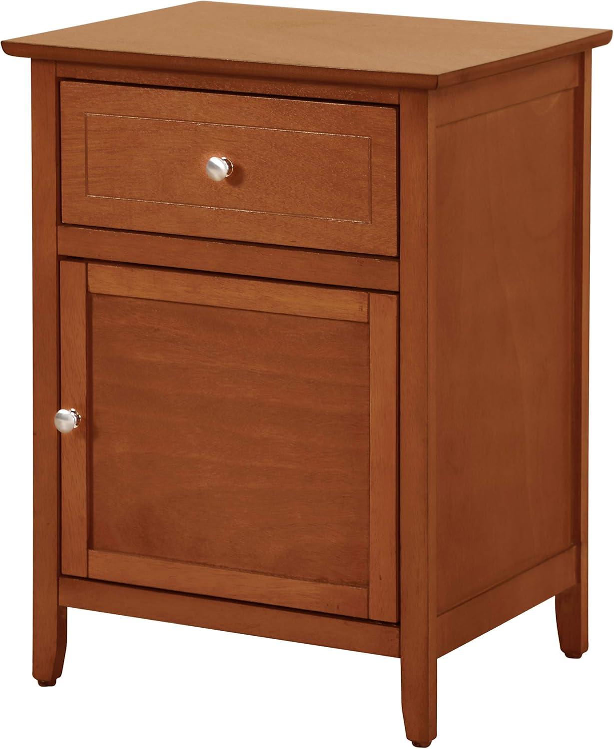 Elegant Oak and Nickel Transitional Nightstand with 1 Drawer