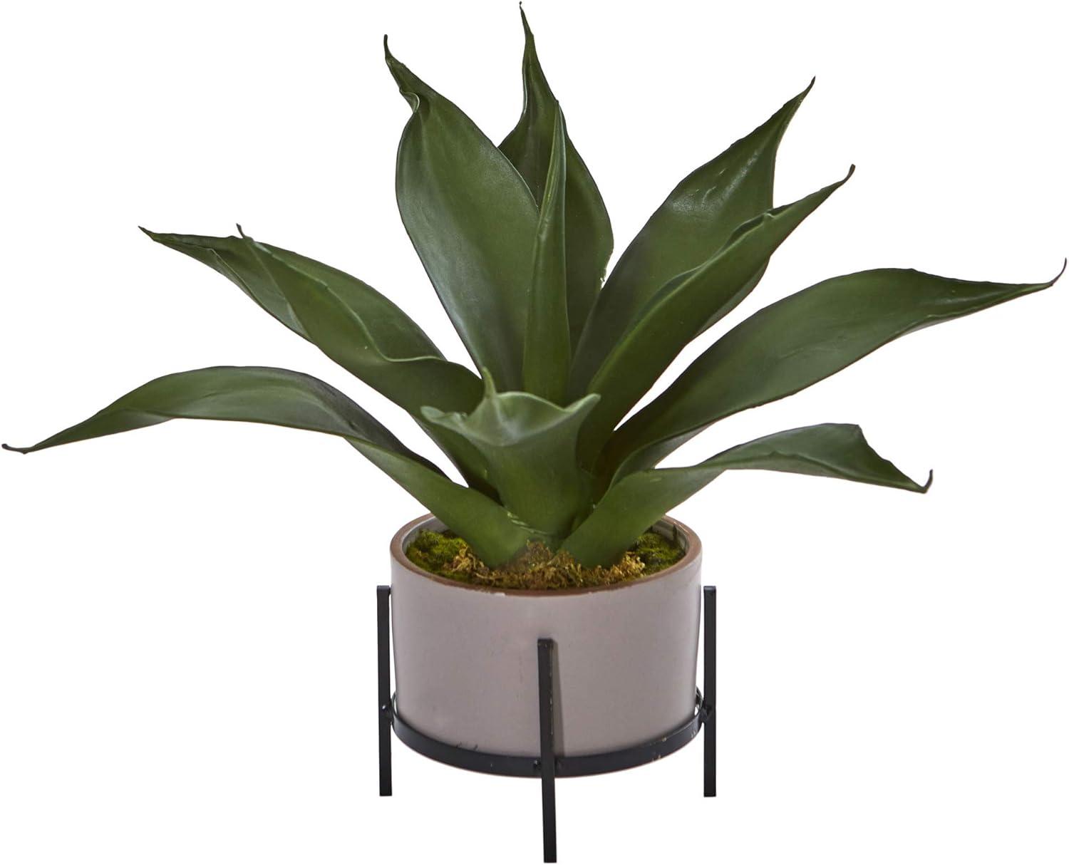 Nearly Natural 14" x 9" Artificial Agave Succulent in Decorative Planter : Indoor Faux Flora Decor