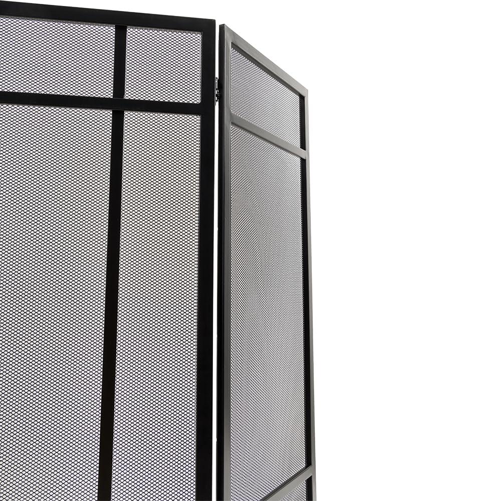Country Living Pinecrest Mesh Fireplace Screen with Durable 3-Panel Steel Frame - Brass Handles