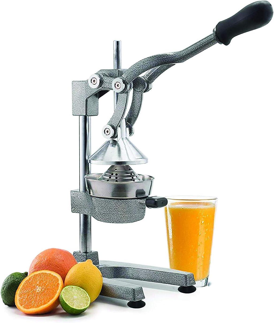 Gray Stainless Steel Manual Citrus Juicer with Non-Skid Base