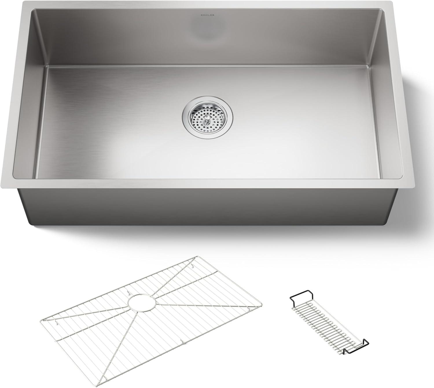 Strive® 32" L x 18.25" W Undermount Single Bowl Kitchen Sink with Basin Rack