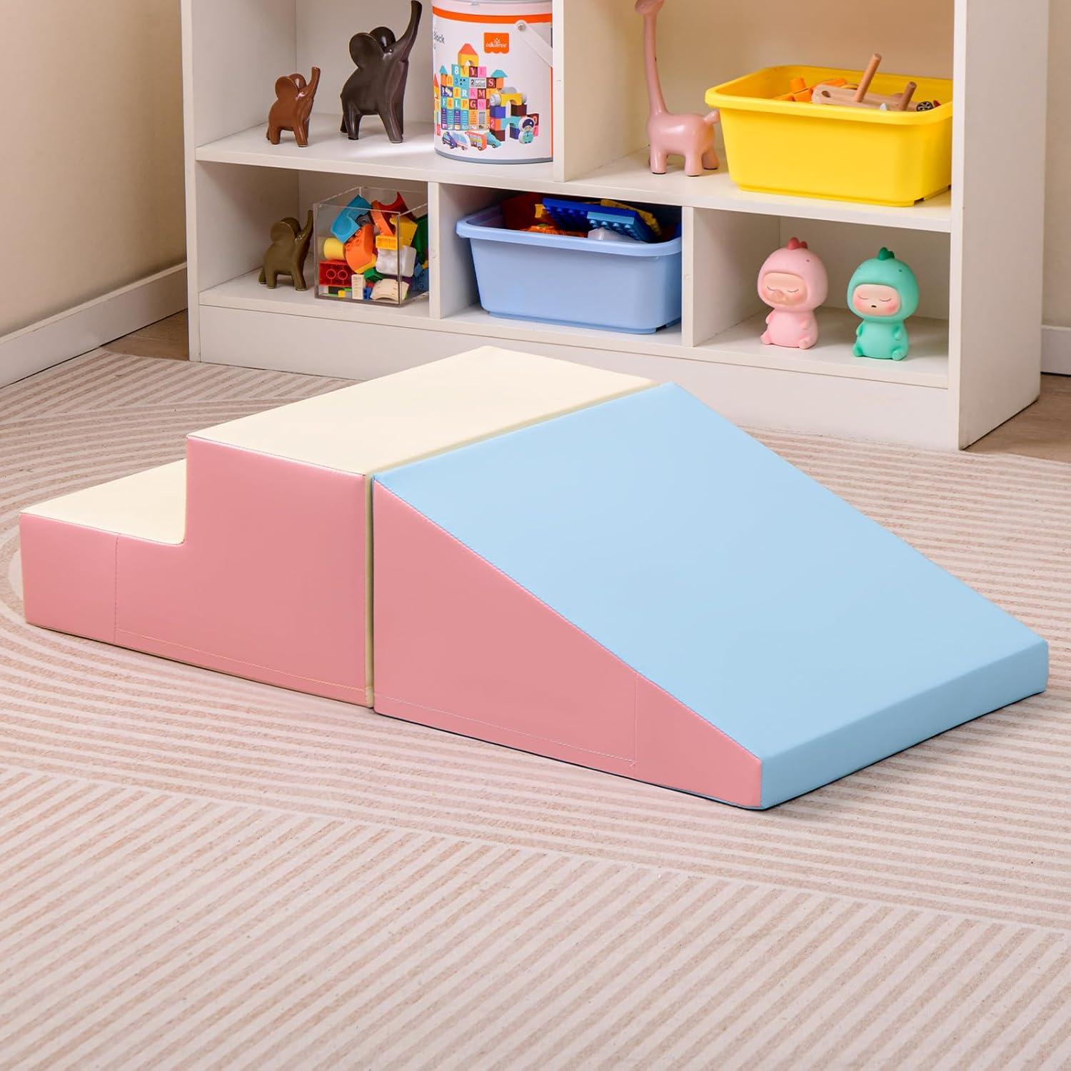 Costway Step and Slide Climber for Infants and Toddlers Baby Soft Foam Structure Blocks Pink