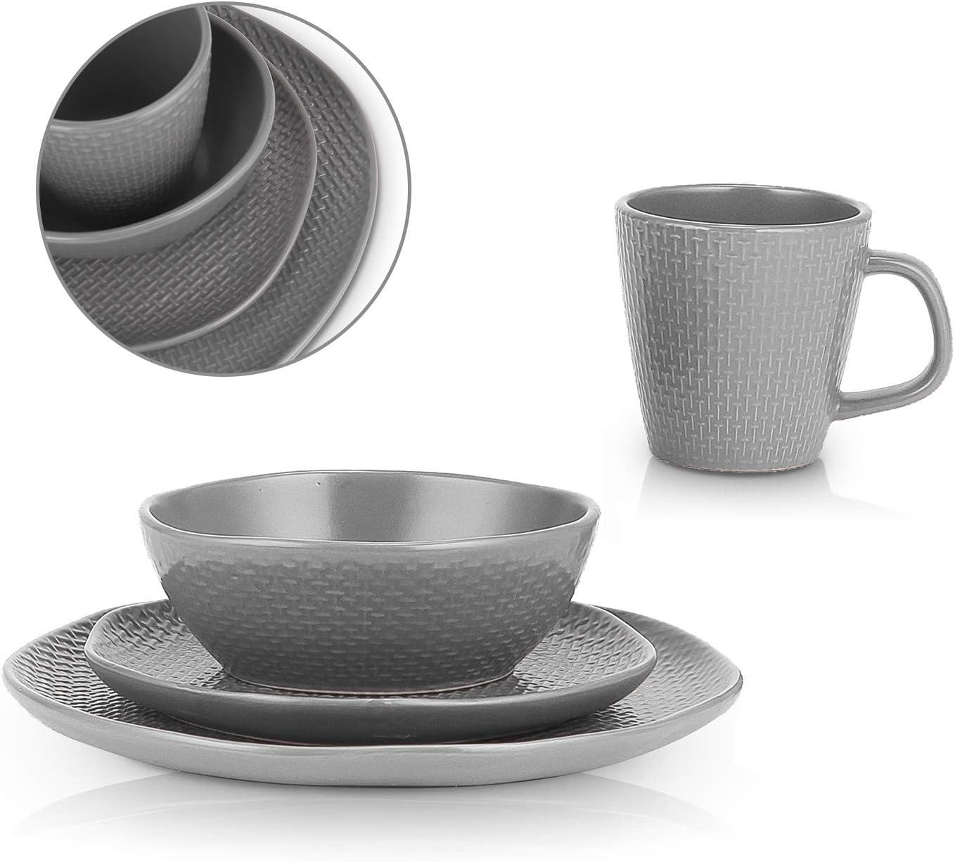 Gray Embossed Ceramic 32-Piece Dinnerware Set for 8