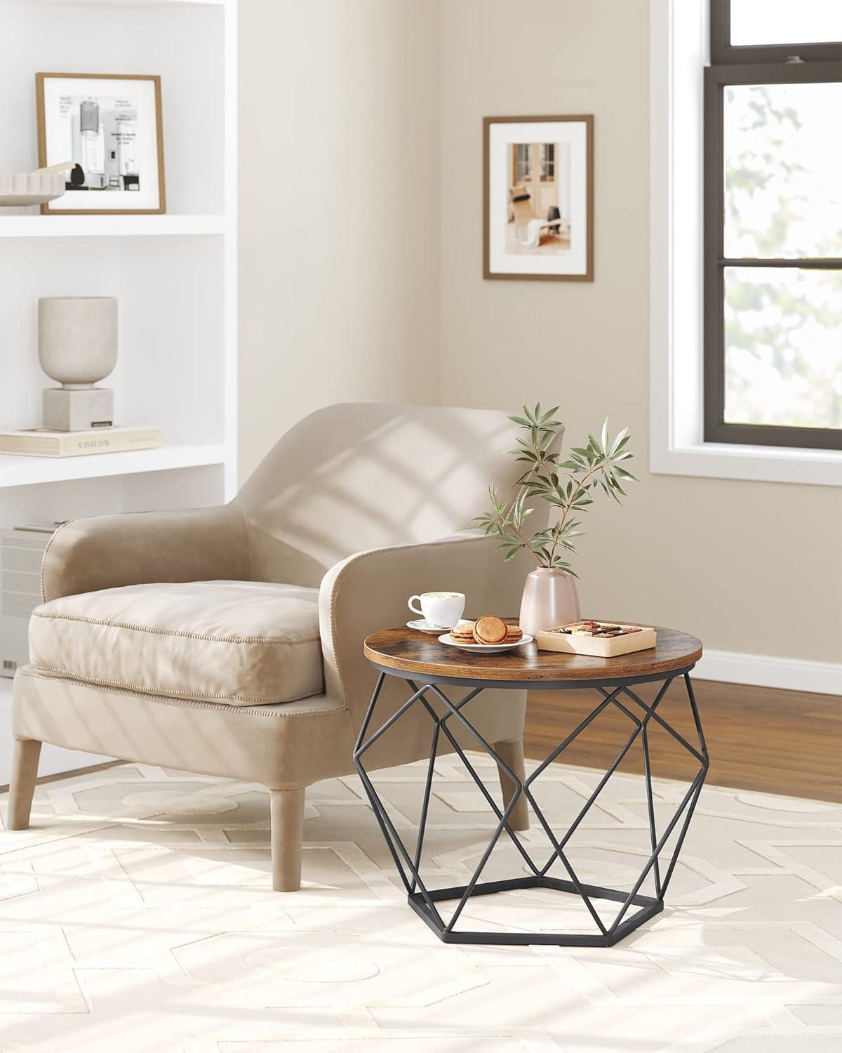 Rustic Brown and Black Round Nesting Coffee Tables with Metal Frame