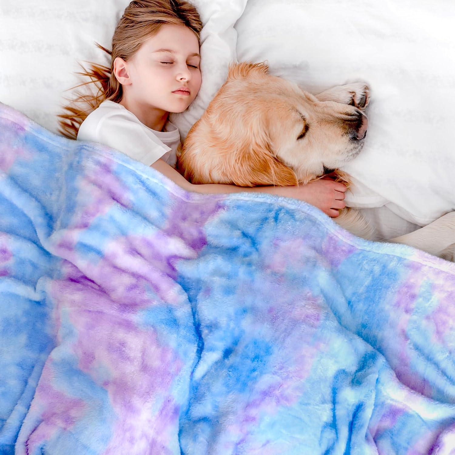 Blue and Purple Tie Dye Fleece Throw Blanket