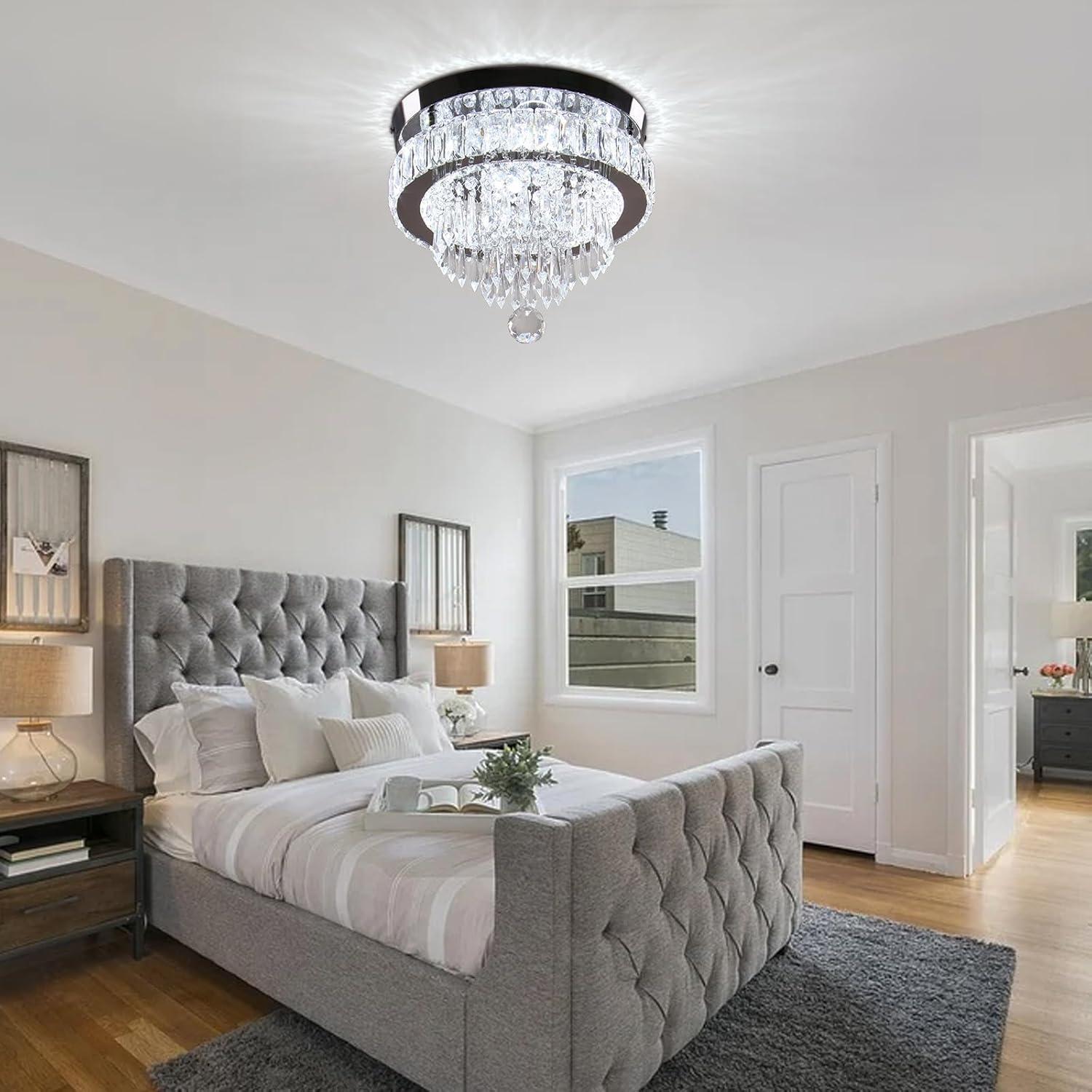 House of Hampton® House of Hampton® 11.8" Crystal Chandeliers Modern Crystal Ceiling Light LED Chandeliers Semi Flush Mount Chandelier Light for Bedrooms Dining Living Room Hallway (6500K Cool White Light)