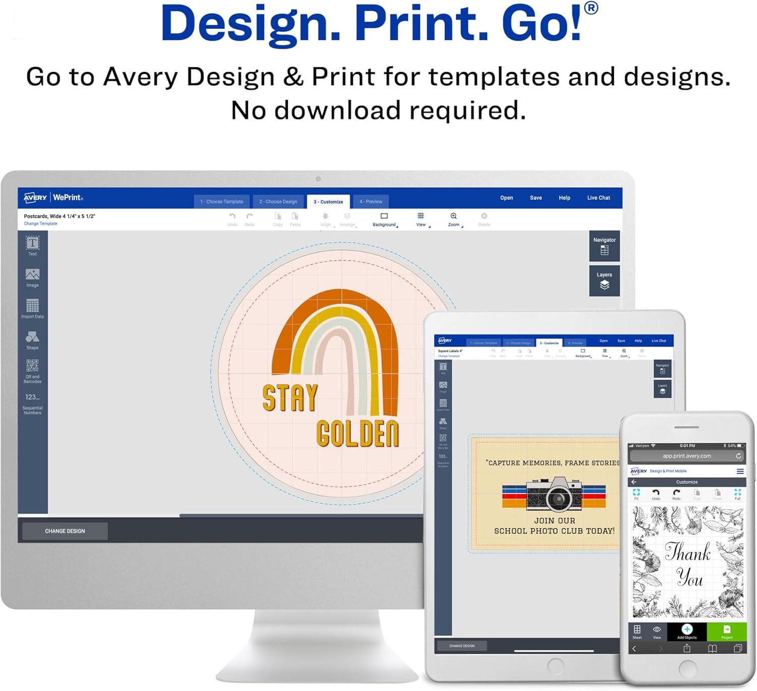 Avery Square Labels with Sure Feed, 3" x 3", 60 Glossy White Labels (36481)
