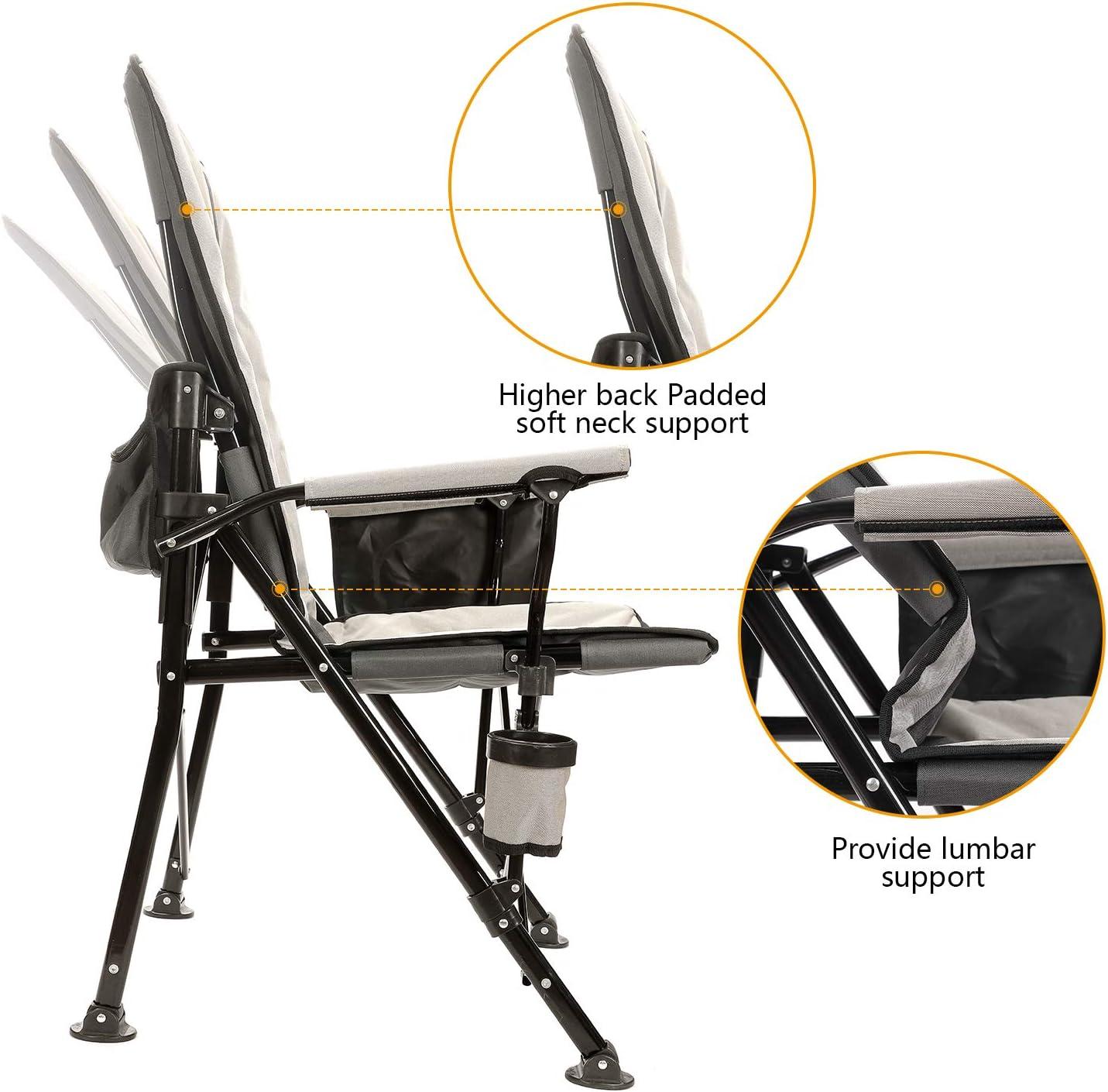 Adjustable Gray and Black Ergonomic Camping Chair with Armrests