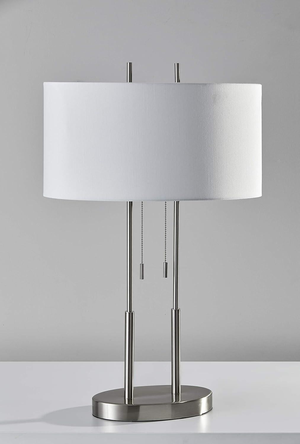 Duet Table Lamp Silver - Adesso: Modern Accent Lighting, Polyester Shade, Metal Body, ETL Listed