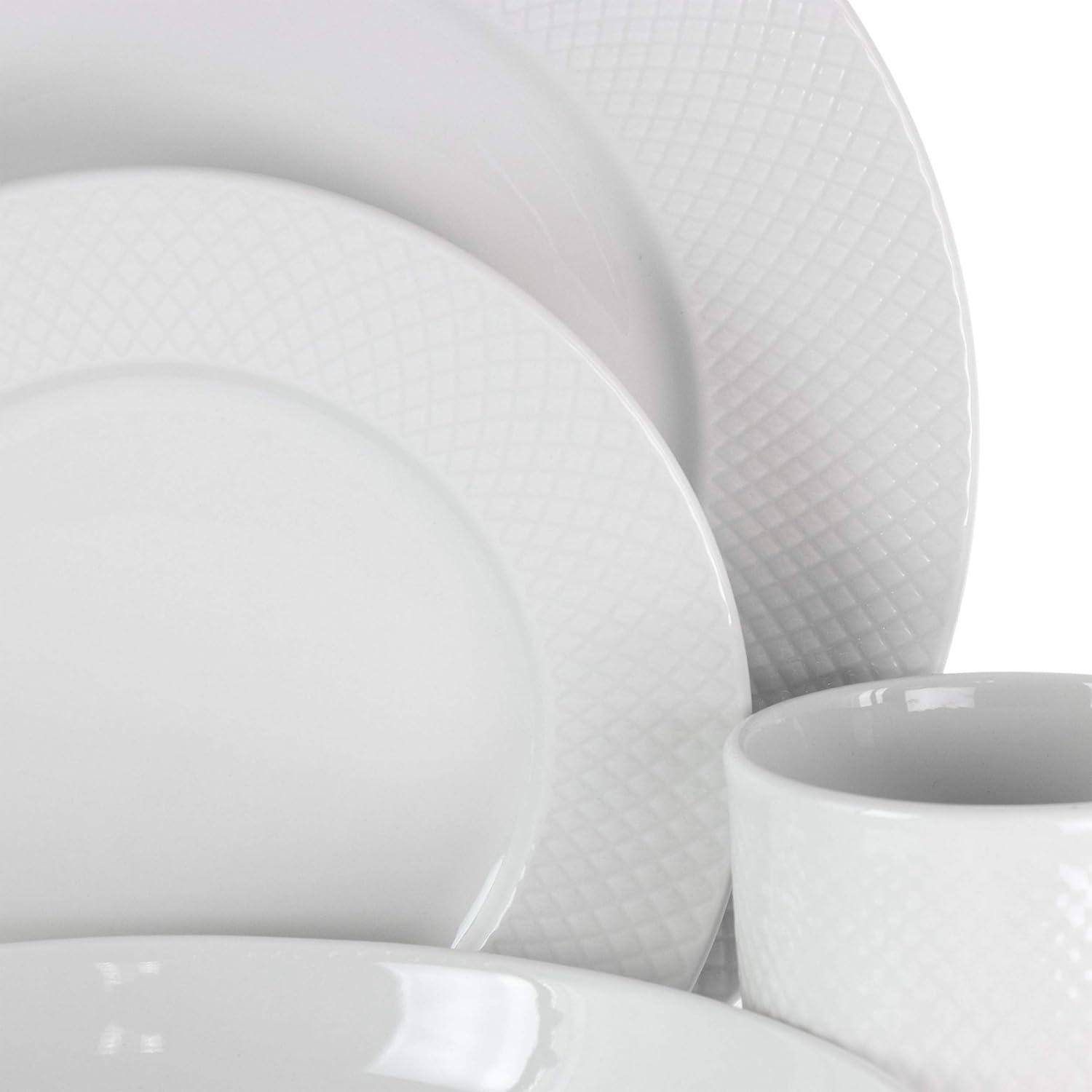 18pc Porcelain Maisy Round Dinnerware Set White - Elama: Dishware Set, Service for 4, Microwave & Dishwasher Safe