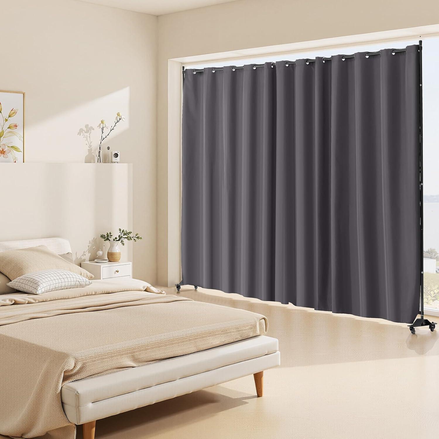 VEVOR Room Divider, Portable Panel Room Divider with Wheels Curtain Divider Stand, Freestanding Partition Divider Privacy Screen for Office, Bedroom, Dining Room, Study, Grey