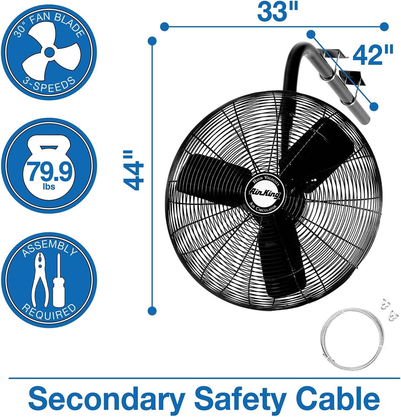 Air King 9635 30" 1/4 HP Oscillating Industrial Grade I-Beam Mount Fan