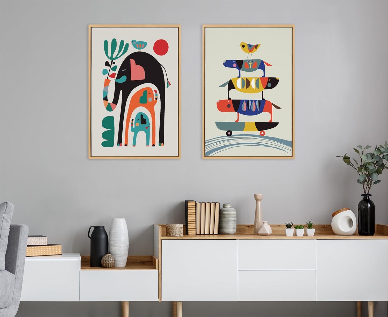 Kate & Laurel All Things Decor 23"x33" Sylvie Three Elephants Wall Art by Rachel Lee Natural: Mid-Century Modern Canvas
