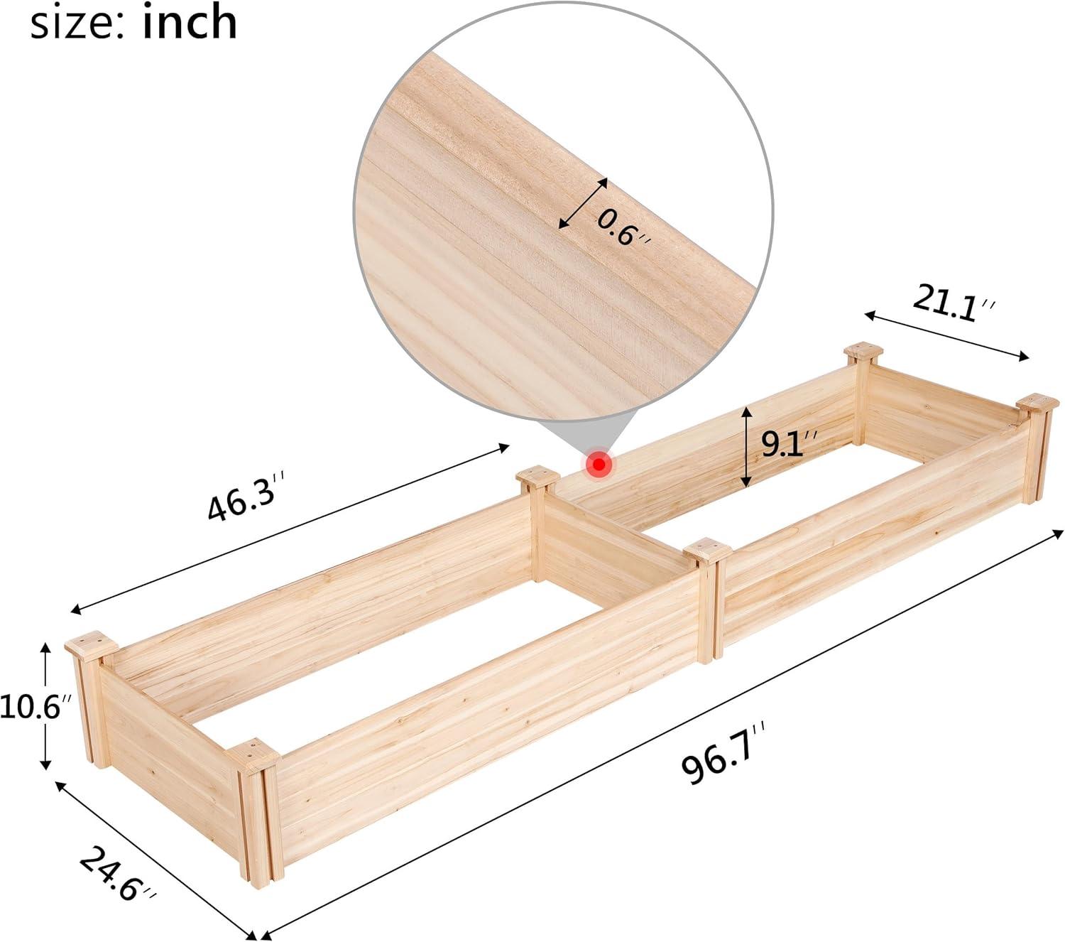 Natural Wood 8x2ft Raised Garden Bed for Outdoor Patio