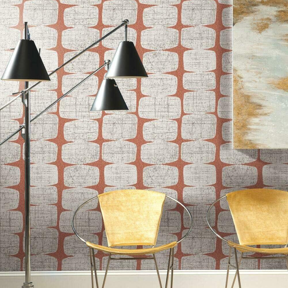 Orange and White Mid-Century Modern Peel and Stick Wallpaper