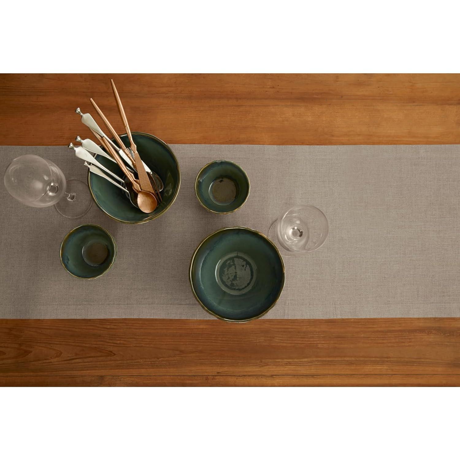 Solino Home Twisted Fringe - 100% Pure Linen Table Runner
