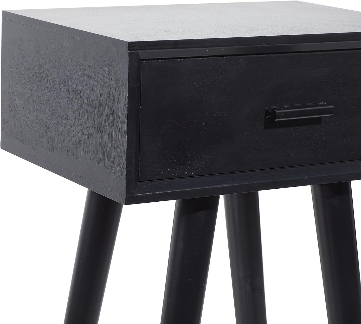 Modern Matte Black 16" Solid Wood Accent Table with Storage