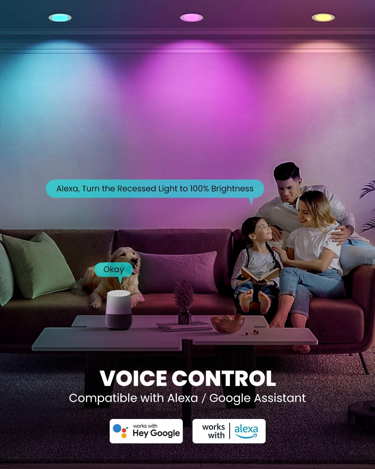 LEDVANS 4 Inch Smart Recessed Light, Color Changing Rgbcw, Voice Control (Set of 4) F-80425