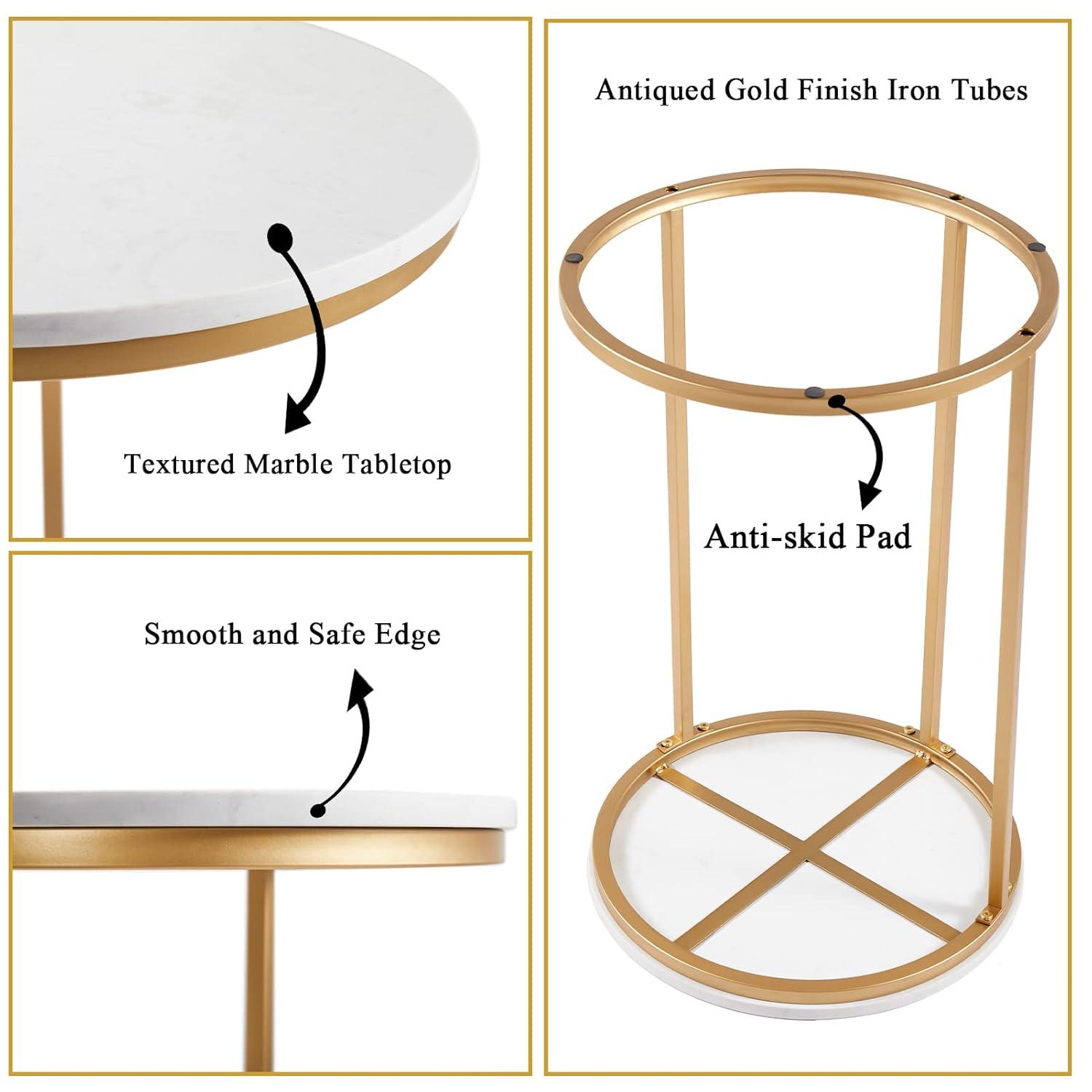Modern 16 in Gold C-Top Faux Marble Side Table