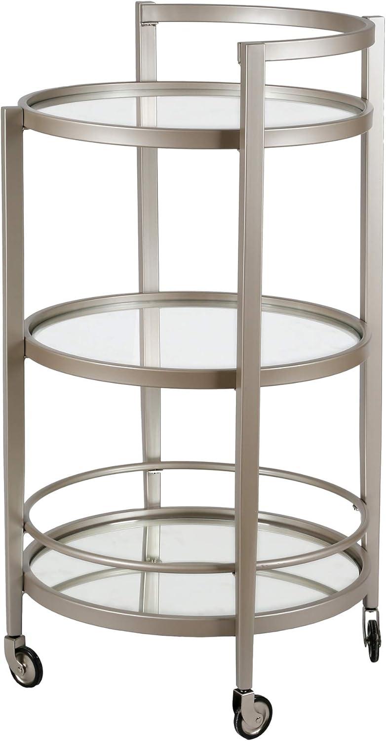 Evelyn&Zoe Hause 21" Wide Round Bar Cart in Satin Nickel