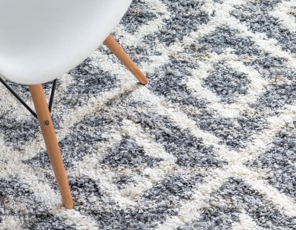 Gray Geometric Shag Synthetic 9' x 12' Area Rug