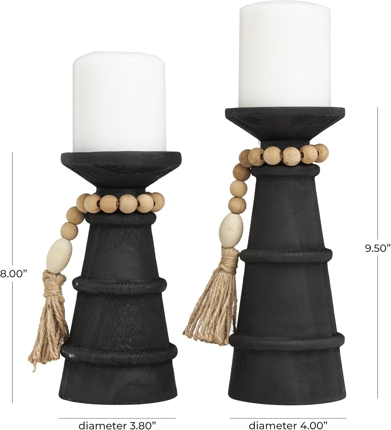 DecMode 2-Slot Brown Wood Tealight Hurricane Lamp, Set of 2