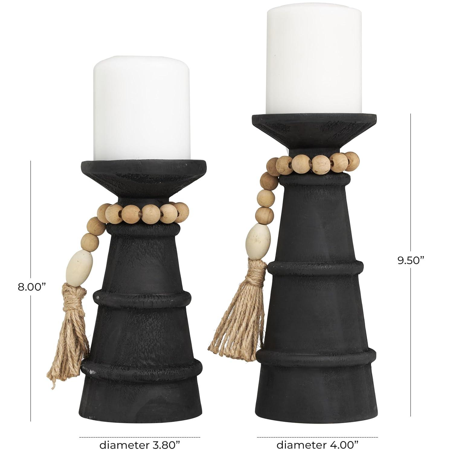 DecMode 2-Slot Brown Wood Tealight Hurricane Lamp, Set of 2